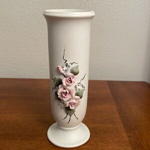 Vintage Lefton China Porcelain Floral Vase with Flower Accents Marked YK829